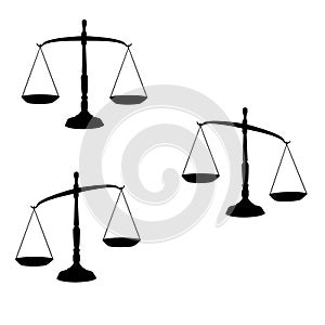 Black justice scales icon. Law balance symbol. Libra Vector illustration