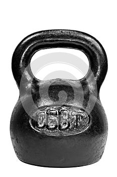 Black kettle bell with word debt