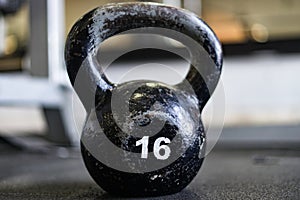 Black kettlebell in the gym
