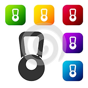 Black Kettlebell icon isolated on white background. Sport equipment. Set icons in color square buttons. Vector