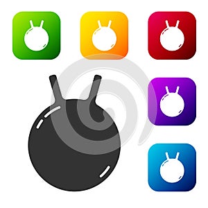 Black Kettlebell icon isolated on white background. Sport equipment. Set icons in color square buttons. Vector