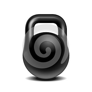 Black kettlebell isolated on white background. Tool for sports, fitness equipment.