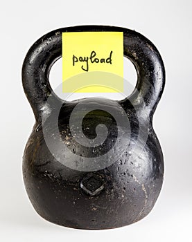 Black kettlebell with label payload photo