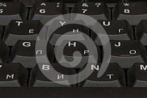 Black keyboard closeup. Keyboard pattern. Horizontal pattern. Vertical pattern.