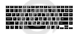 Black keyboard for laptop or computer on white background