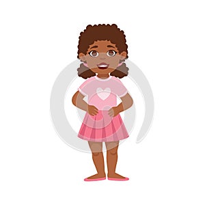 Black Kid Girl Standing Smiling, Part Of Growing Stages With Kids In Different Age Vector Set