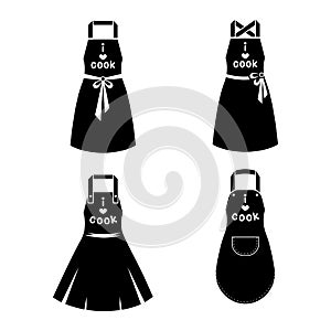 Black kitchen aprons of different shape set