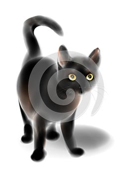 Black kitten. Cat for Halloween design. Imitation of watercolor
