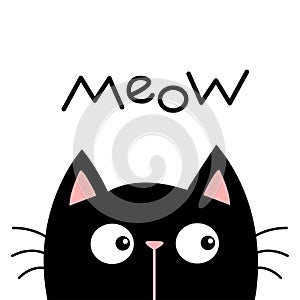 Black kitten cat head face looking. Meow. Kawaii baby pet animal. Cute cartoon character. Scandinavian style. Pink nose. Notebook