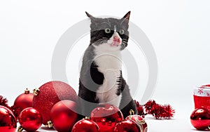 Black Kitten and Christmas decorations