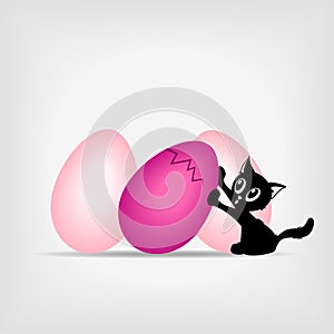 Black kitty with big pink easter eggs