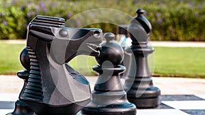 A black Knight chess piece ready to move against an opponent