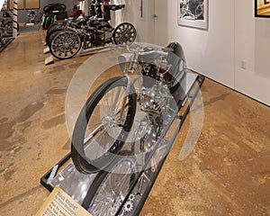 The Black Knight by Max Hazan Motorworks in 2016, on display in the Haas Moto Museum in Dallas.