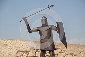 Black knight`s armor at Castle of Alicante, Spain