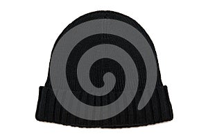 Black knitted cap isolated on white background