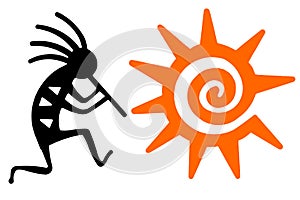 Black Kokopelli and orange sun