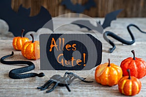 Black Label, Text Alles Gute Means Best Wishes, Scary Halloween Decoration