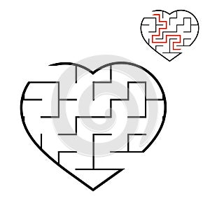 Black labyrinth heart. Game for kids. Puzzle for children. Maze conundrum. Valentine`s Day. Flat vector illustration isolated on