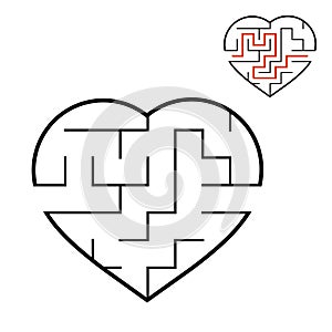 Black labyrinth heart. Game for kids. Puzzle for children. Maze conundrum. Valentine`s Day. Flat vector illustration isolated on