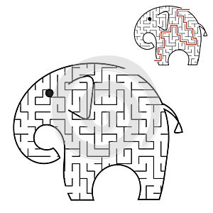 Black labyrinth toon elephant. Kids worksheets. Activity page. Game puzzle for children. Wild animal. Maze conundrum. Vector