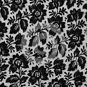 Black lace fabric with flowers