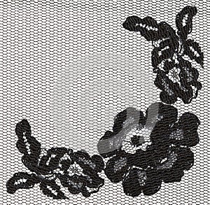 Black lace flowers corner arrangement and tulle