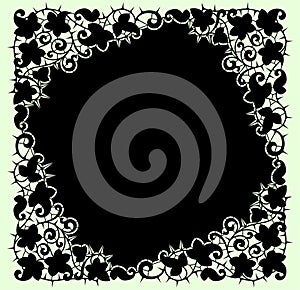 Black Lace Frame. Green Background.