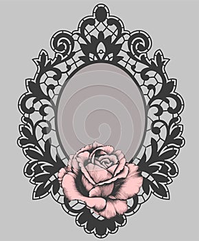 Black Lace Frame. Pink Rose.
