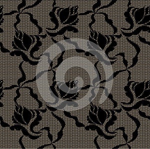 Black lace vector fabric seamless pattern