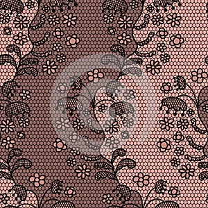 Black lace vector fabric seamless pattern