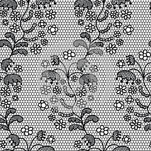 Black lace vector fabric seamless pattern