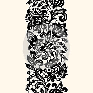 Black Lace. Vertical Seamless Pattern.