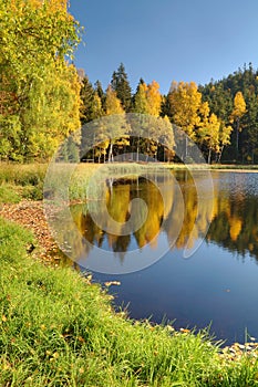 Black lake in Jirasek rocks in Czech republic photo