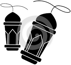 black lantern silhouette or flat lampion illustration of lamp logo mosque for mubarak with islamic icon and religion shape