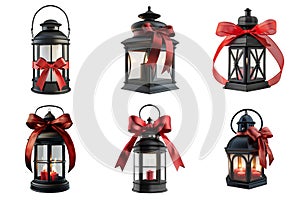 Black Lanterns with Red Ribbons and Candles
