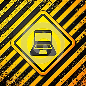 Black Laptop icon isolated on yellow background. Computer notebook with empty screen sign. Warning sign. Vector