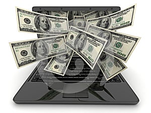 Black laptop and money