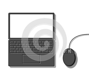 Black laptop and mouse set isolated