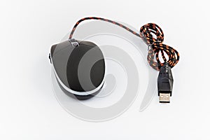 Black laser computer mouse isolated on white background