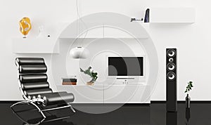 Black leather armchair in modern interior design