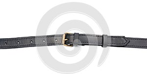 Black leather bag strap with metal buckle isolated on white background