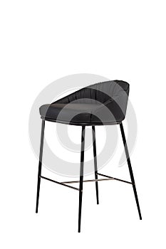 Black leather bar stool isolated on white background. modern black bar chair front view. soft comfortable upholstered