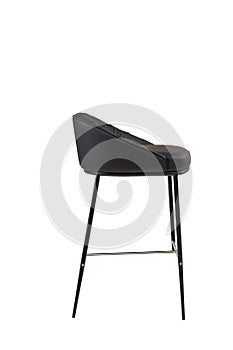 Black leather bar stool isolated on white background. modern black bar chair side view. soft comfortable upholstered