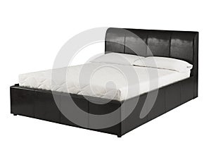 Black leather bed isolated on white background