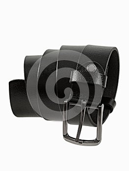 Black leather belt isolated on white background