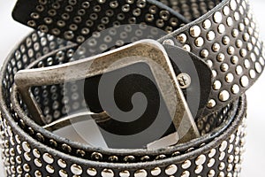 Black leather belt with nails