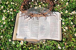Black leather bible and thorn crown