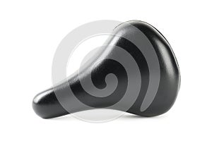 Black leather bicycle saddle isolated on white