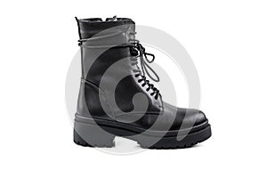 The Black leather boot isolated on white background