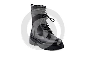 The Black leather boot isolated on white background